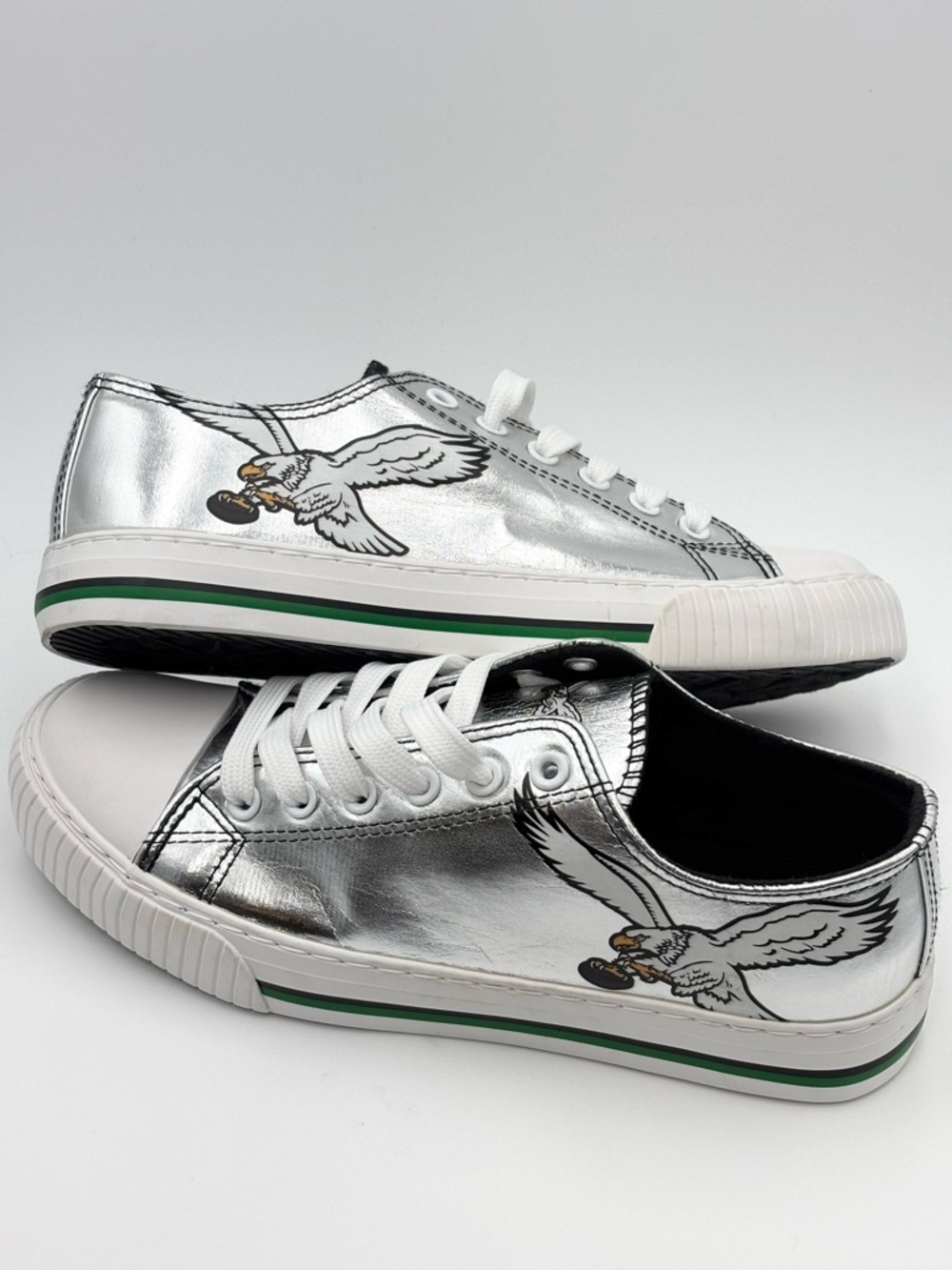 FOCO PHILADELPHIA EAGLES GREEN TEAM COLOR METALLIC CANVAS WOMENS SHOES Size 7